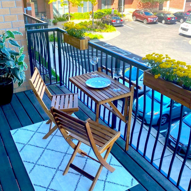 Jceon Rectangular Acacia Outdoor Balcony Table , 17'' in. W 27'' in. D