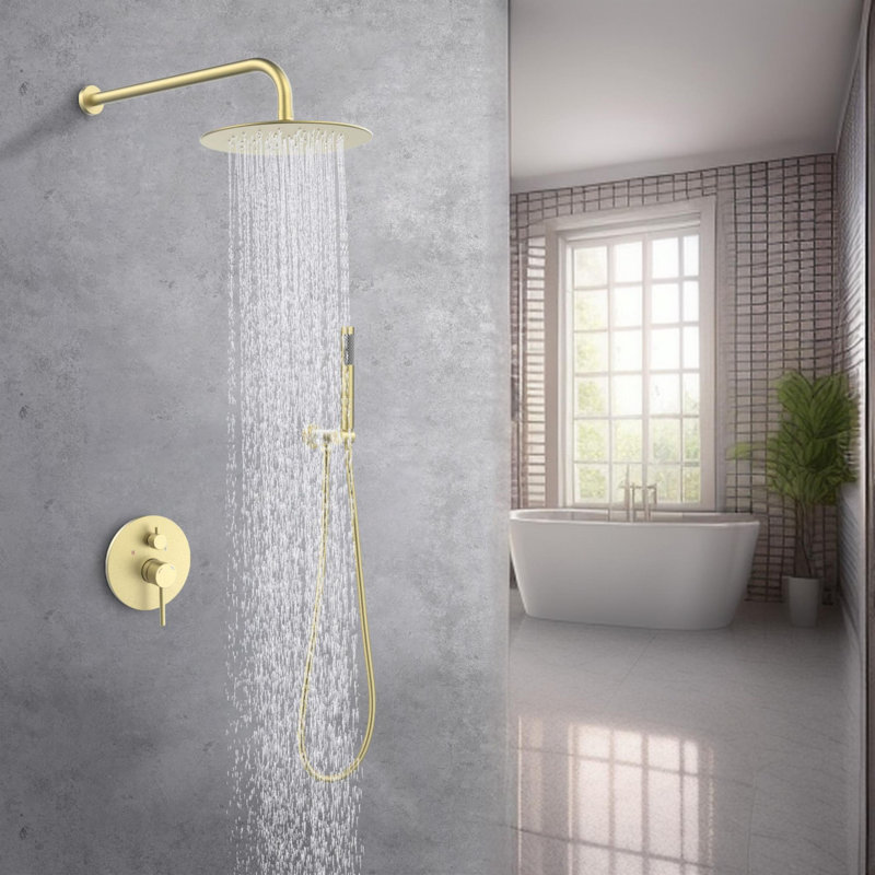 Diverter Complete Shower System with Rough in-Valve, Brushed Gold