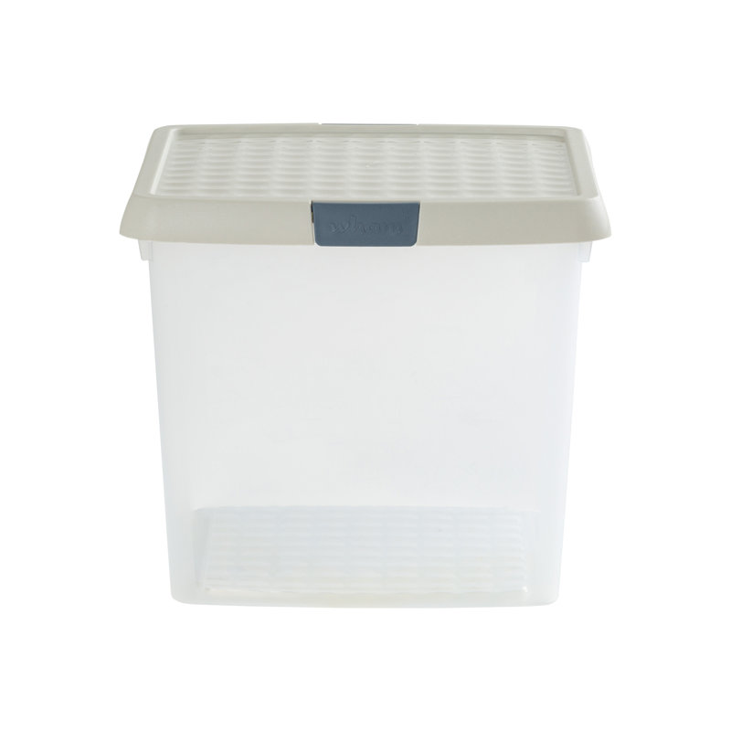 Wham Clip 14L Square Plastic Storage Boxes with Secure Clip Lock Lids. L:29 x W:29 x H:26cm, Clear/Green Milieu/Stone