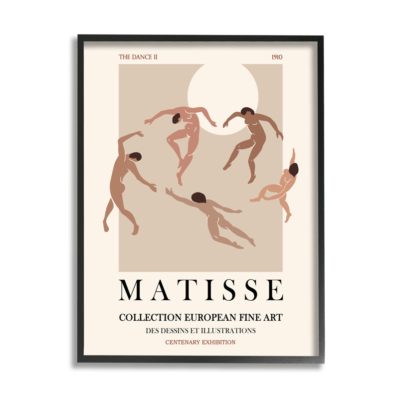 Dépliant Matisse Text Dancing People Neutral Tones, L 24 po x H 24 po, Giclée encadrée noir minuit