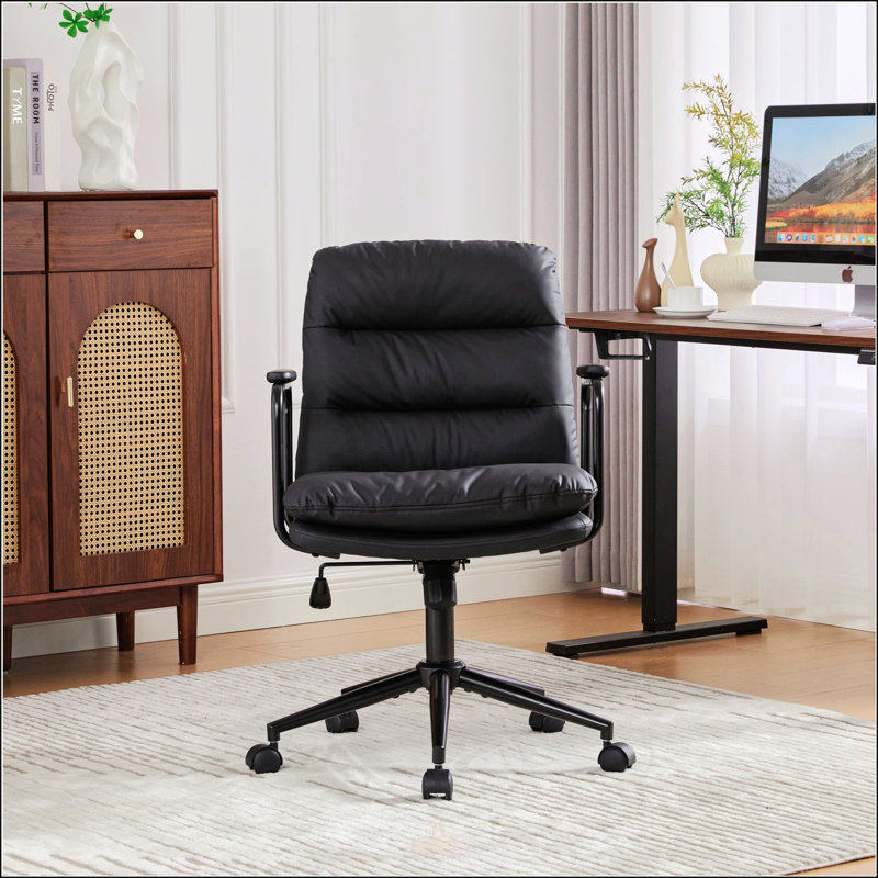 Chaise de bureau, chaise de bureau à dossier moyen avec roues et accoudoirs, Noir