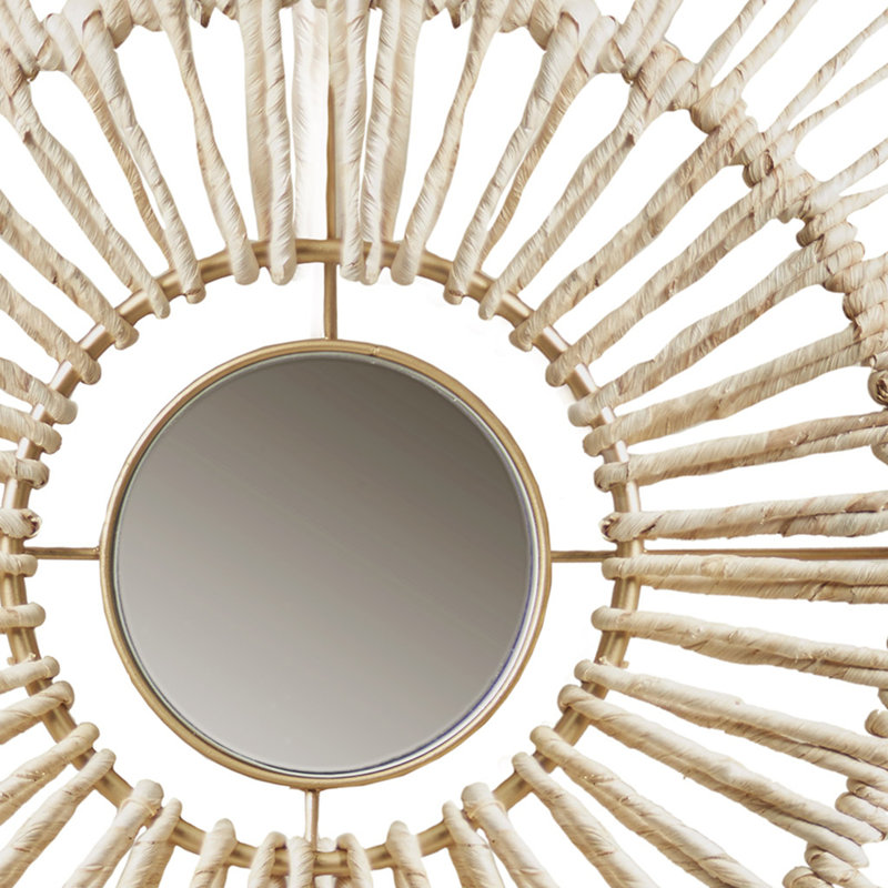 Gold Corn Husk Wrapped Round Decorative Mirror Set