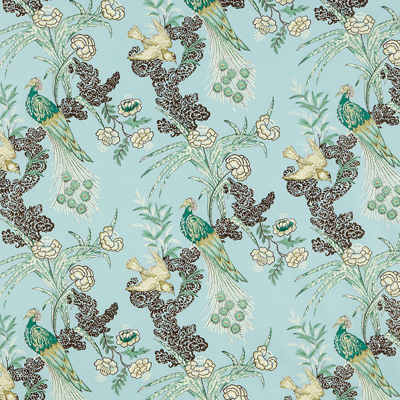Tissu paon Schumacher x Miles Redd, Aigue-marine