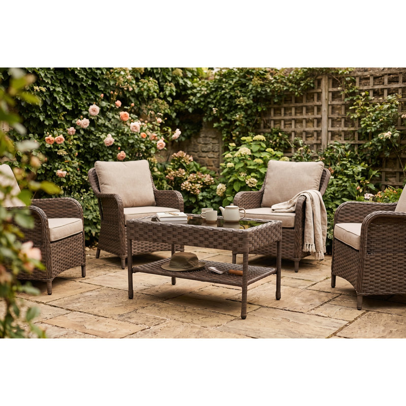 Rectangle Glass Top Outdoor Coffee Table - 76.2 cm W 46 cm D