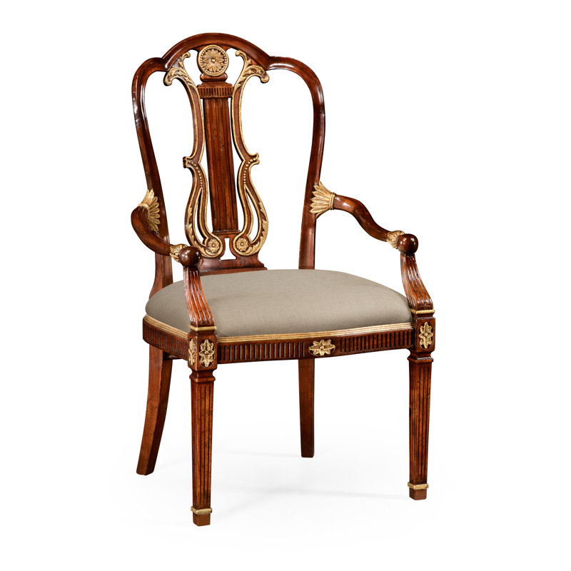 Chaise avec accoudoirs en bois massif de couleur acajou antique