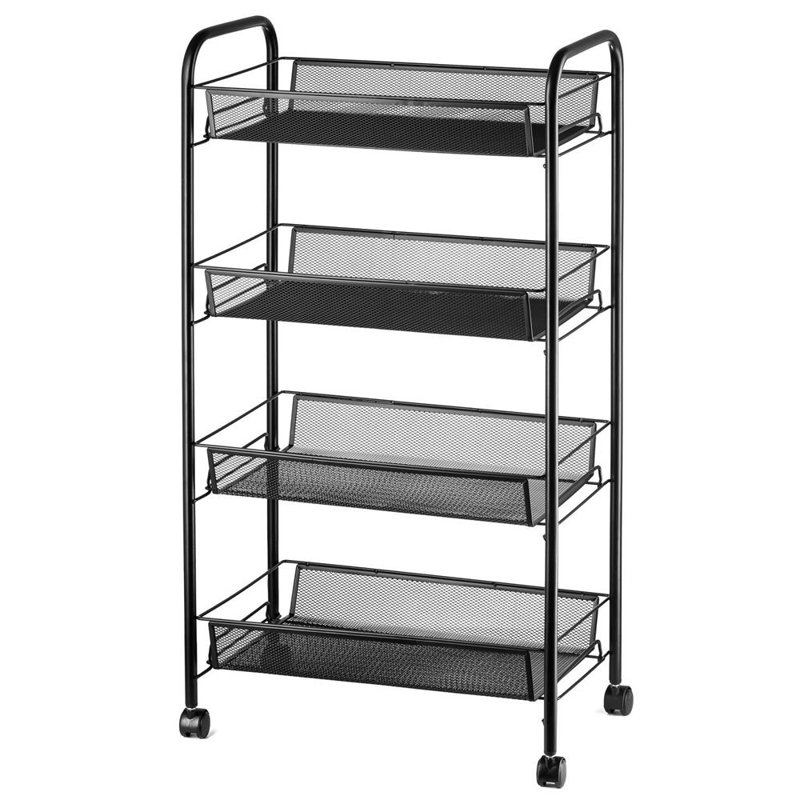 Chariot de cuisine roulant pour utilitaire de rangement à 4 niveaux, Noir