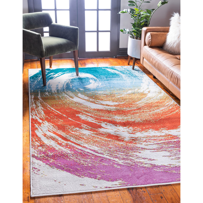 Tapis orange / bleu à cœur ouvert, Rectangle 4 pi x 6 pi