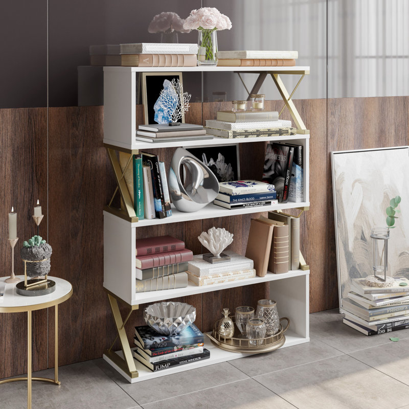 Bibliothèque standard H 50 "x l 35,43" Davi, Or, Blanc