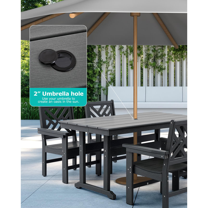 10 Piece Hdpe Outdoor Dining Set For 8 With 2 Table, Gray