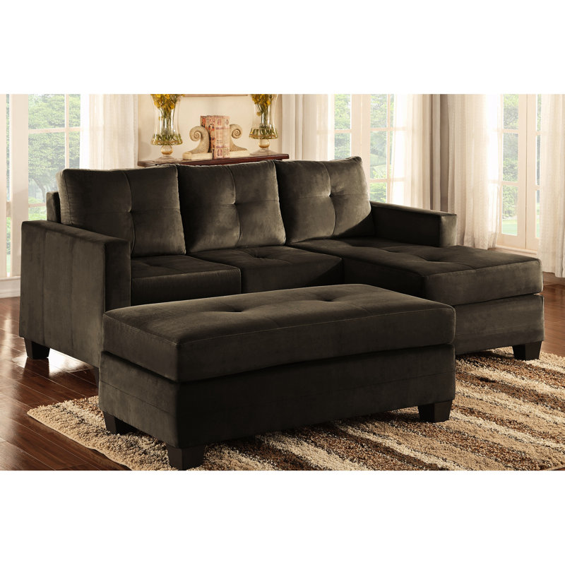 Canapé modulaire réversible avec microfibre café et méridienne haute mousse confortable