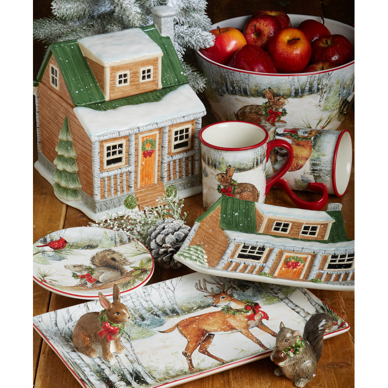 Winter Forest Ceramic Holiday Dinnerware Set, Service for 4