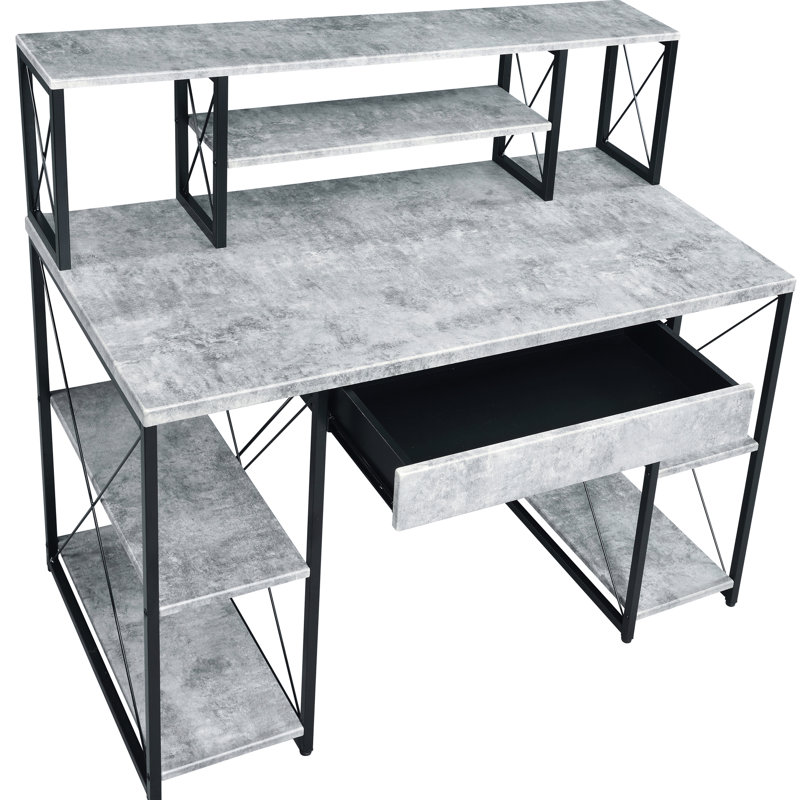 Bureau d'écriture noir + gris avec grand espace de travail et options de rangement - fonctionnel et élégant pour les bureaux