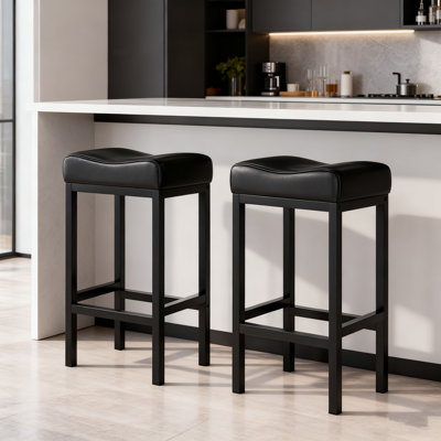 Ensemble de 2 tabourets de bar de 24 po sans dossier avec siège en cuir souple pour comptoir d'îlot de cuisine moderne