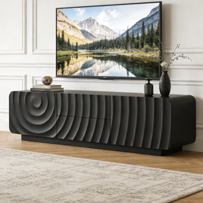 58''/71' Mid-Century Modern Fluted Wave TV Stand with 2 Drawers & Storage Cabinet，Rounded Corners Media Console