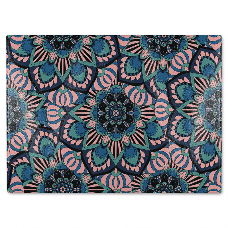 Mandalas Pattern Glass Chopping Board, 28cm L x 20cm W
