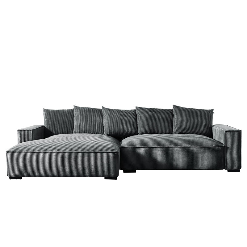 Canapé modulaire surdimensionné, Velours côtelé gris, Accoudoir à gauche (vu de face)