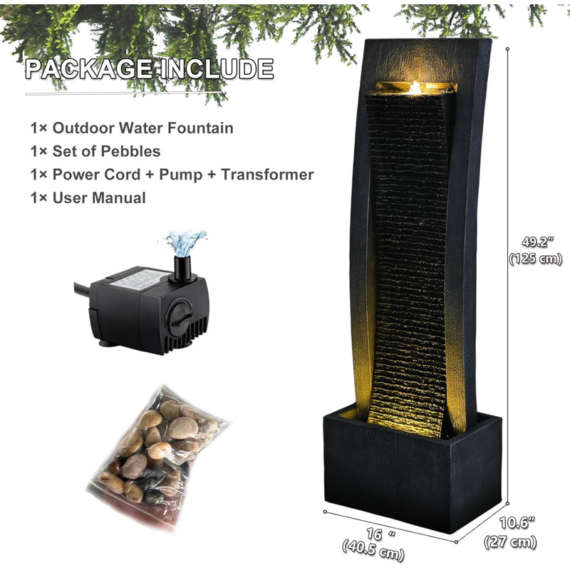 Nellysford Hand Crafted Weather Resistant Floor Fountain with Light