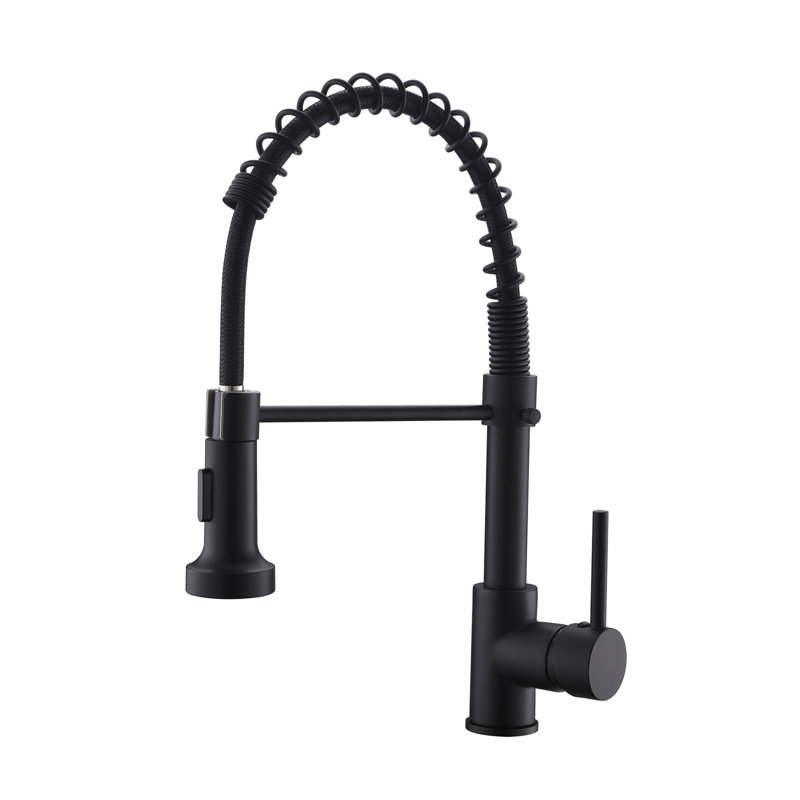 Robinet de cuisine rétractable en noir - cartouche en céramique, résistance aux fuites améliorée, modes de jet et de jet, remplissage mat, fonctionnement à fuite, traces de taches d'eau