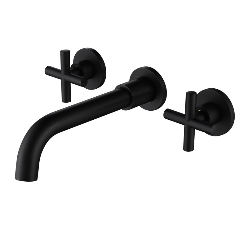 Robinet de salle de bain mural noir mat - Laiton massif, rouille, débit d'eau facile, accessoire pour robinet, installation complète