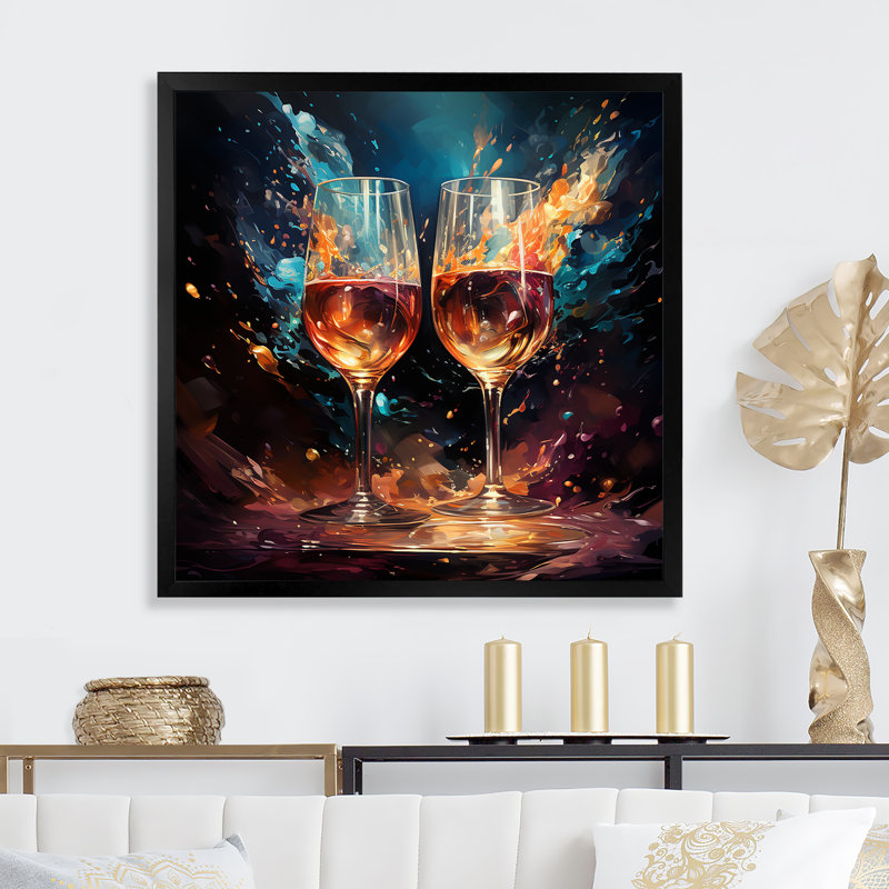 Bulles joyeuses - impressions sur toile vin et champagne, Cadre photo noir, H 24 po x l 24 po x P 1 po