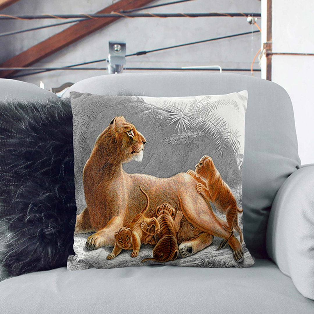 African Lion with Cubs Cushion with Filling