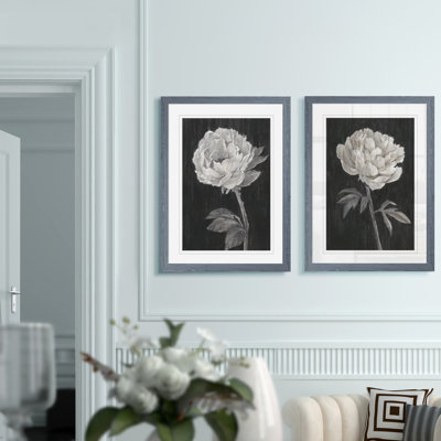«Black and White Flowers I», ensemble de 2 reproductions d'art encadrées