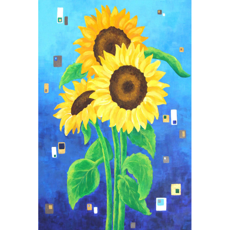 «Sunflowers on Blue», reproduction sur toile tendue, H 18 po x l 12 po x P 1,5 po