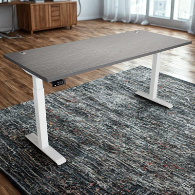 Skyscraper Electric Height Adjustable Standing Desk, Dual Motor and Digital Control with Memory, 72x30, Charcoal Strand Top with White Frame