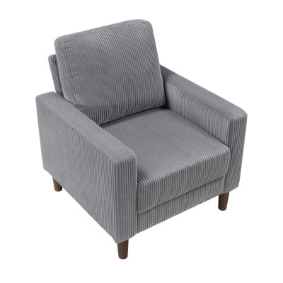 Modern Contemporary Gray Corduroy Upholstered Chair Comfortable Cushion Solid Wood Living Room Furniture 1pc