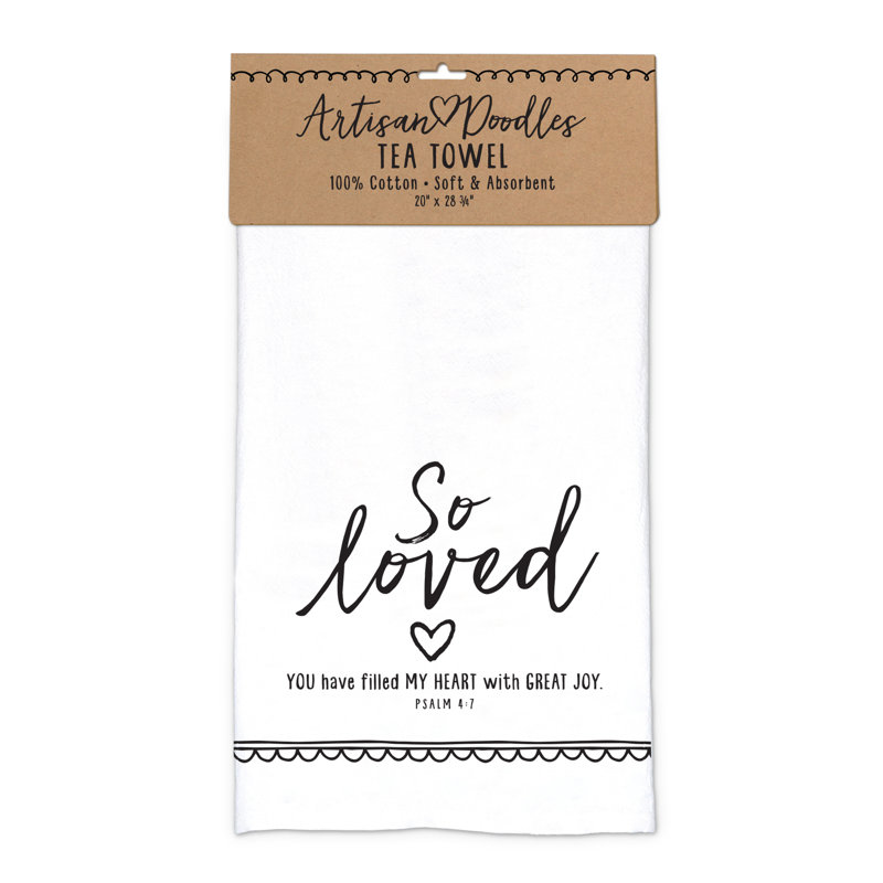 Torchon Artisan Doodles So L aimé - blanc
