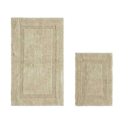 Lux 100% Cotton Bath Mats, Reversible Machine Washable Super Absorbent 2 Piece Bathroom Rugs Set