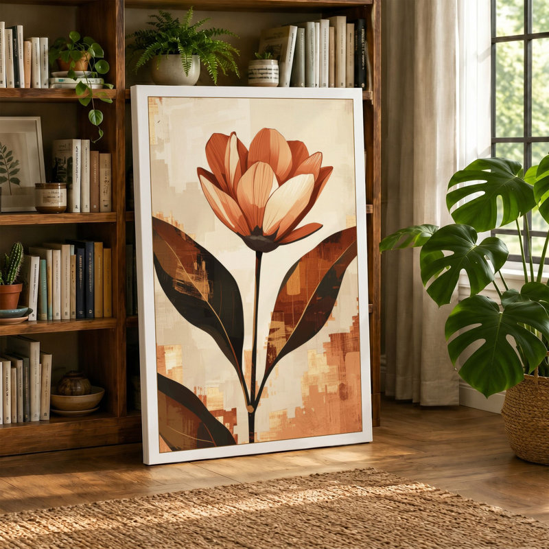Rust Bloom Botanical - Wrapped Canvas, 36x24 - 91.4 x 61.0 cm, Cream Border