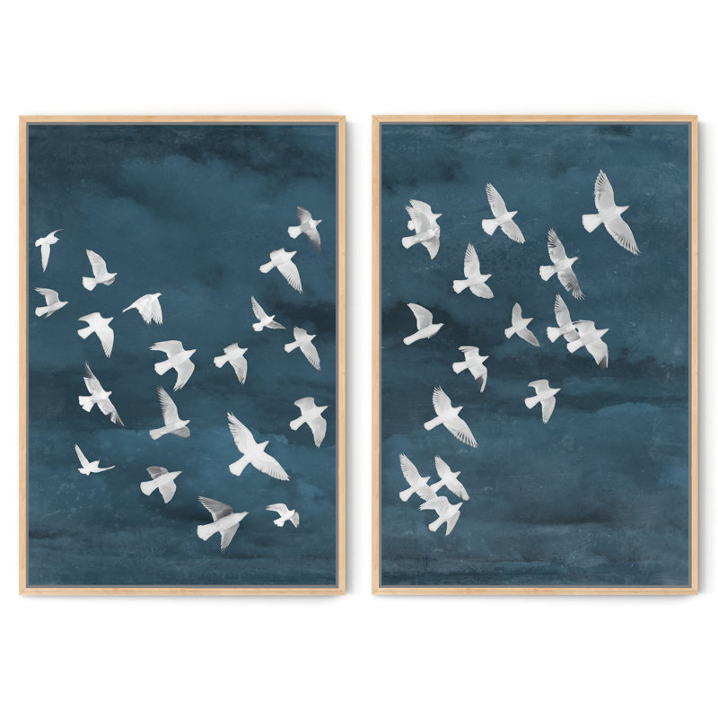Paire d'oiseaux en vol, Naturel, H 30 po x l 45 po