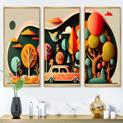 " Futuristic Cityscape With Trees II " 3 - Pieces