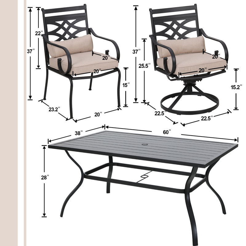 Alyah 6 - Person Patio Dining Set with Rectangular Table