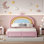 Lit tapissier design arc-en-ciel, lit plateforme en velours avec tiroir de rangement, aucun sommier nécessaire, coloré et rose