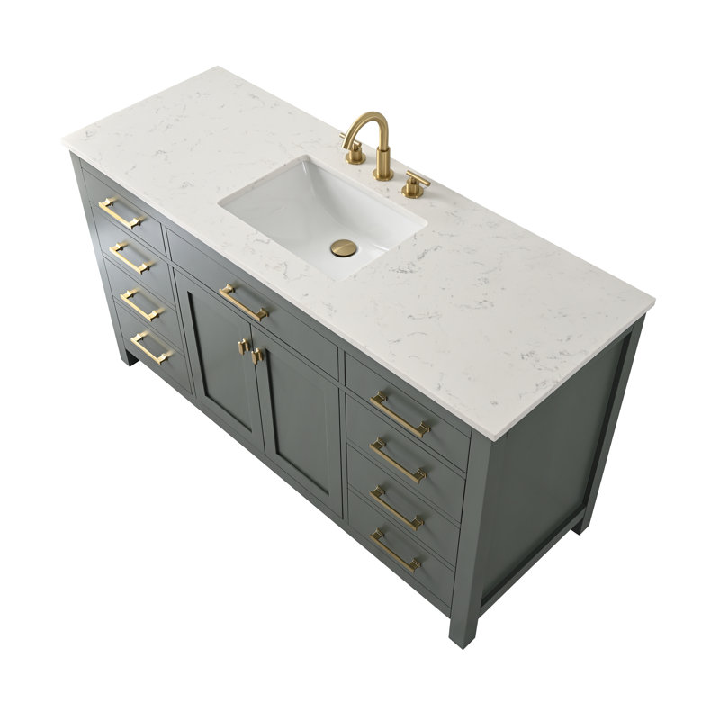 Trevor 60" W Single Vanity, Vintage Green/Brushed Gold