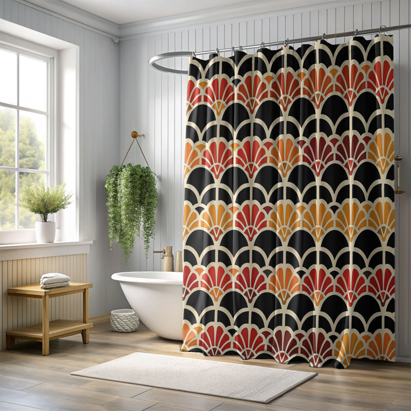 Rideau de douche standard 1 pièce Timeless Japanese Motifs, H 74 po x l 71 po