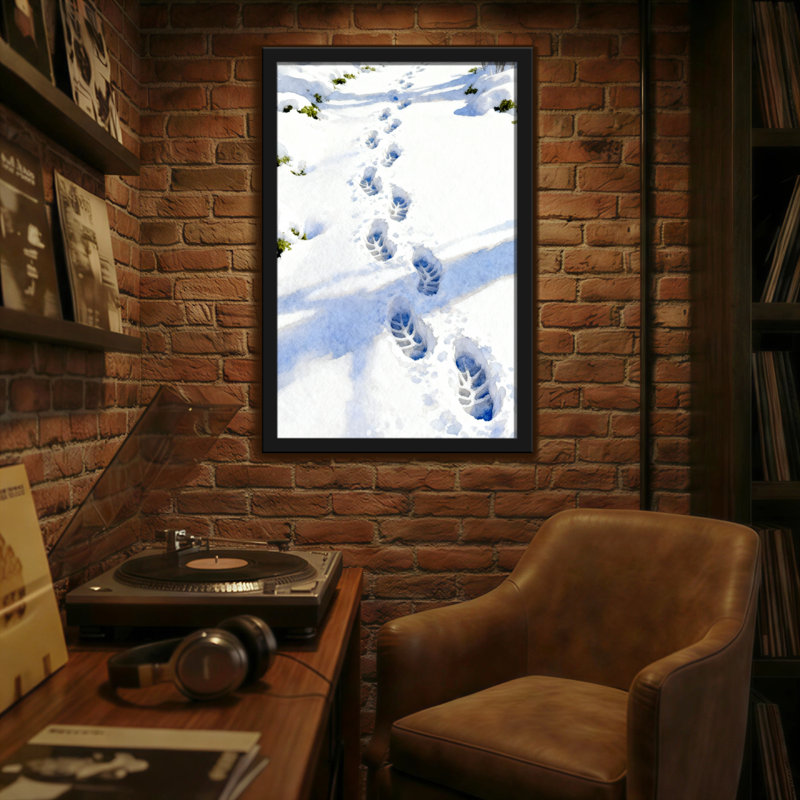 Animaux, chemin enneigé avec empreintes de pas dans un paysage d'hiver, H 18 po x l 12 po