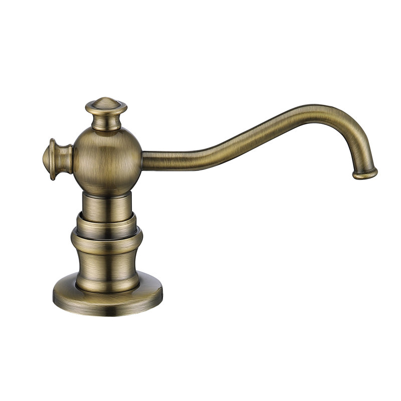 Whitehaus 5" deck mount solid brass kitchen soap and lotion dispenser, Antique Brass