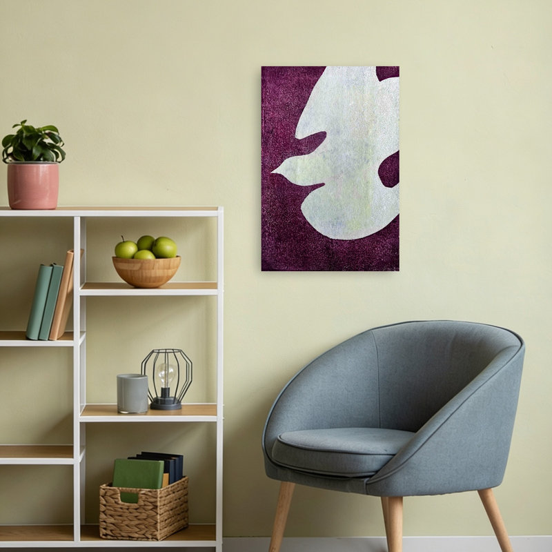 «Flying White Dove», impression d'art mural abstrait minimaliste moderne, 24" H x 16" W