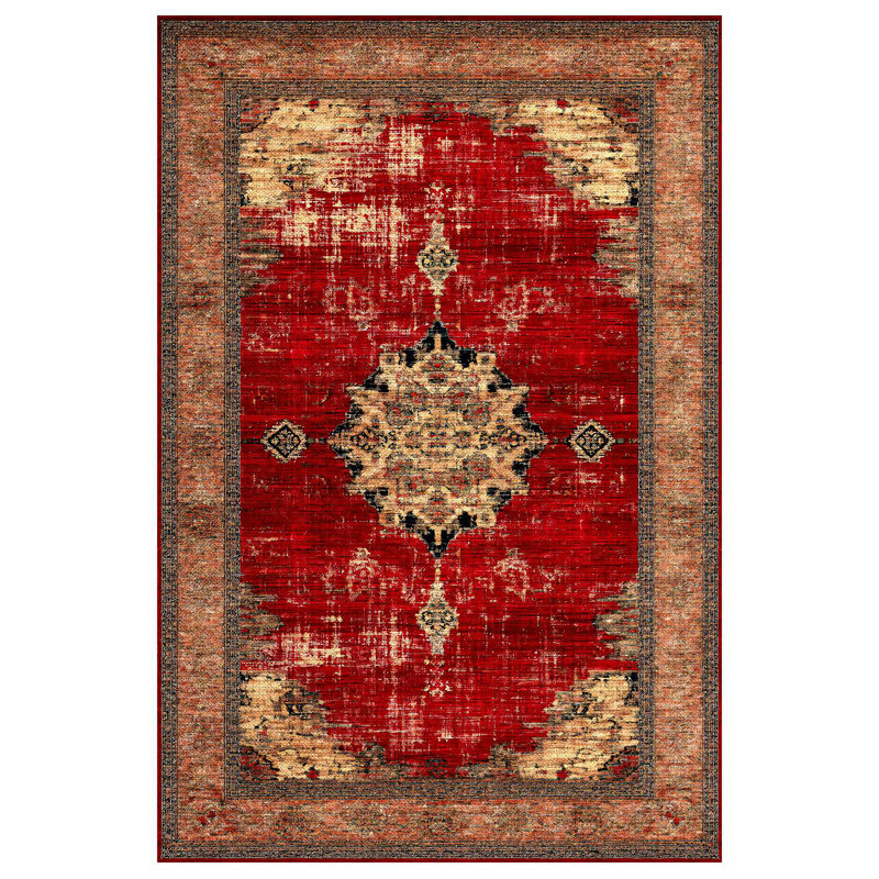 Susan Red Oriental Machine Printed Cotton Polyester Area Rug, Rectangle 3'4" x 5'