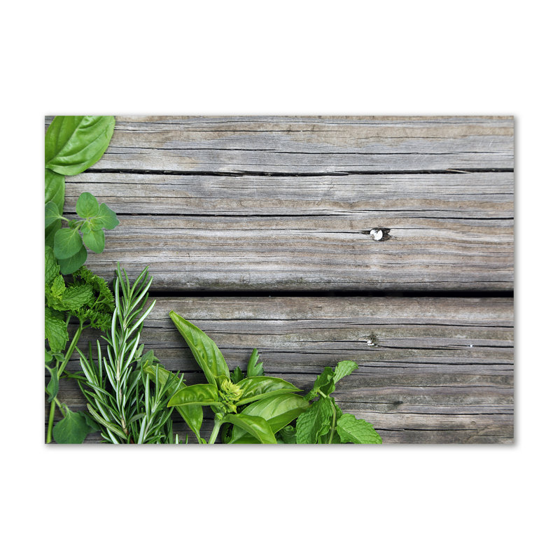 Wooden Background Herbs - Wrapped Canvas Print