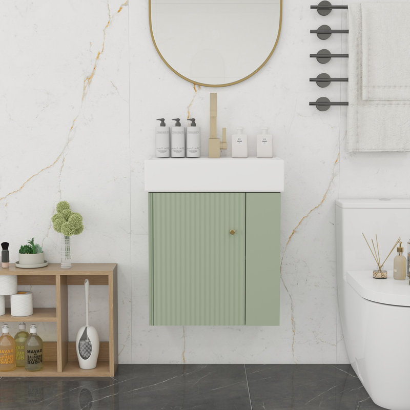 21.6" Floating Bathroom Vanity with Ceramic Basin, Green