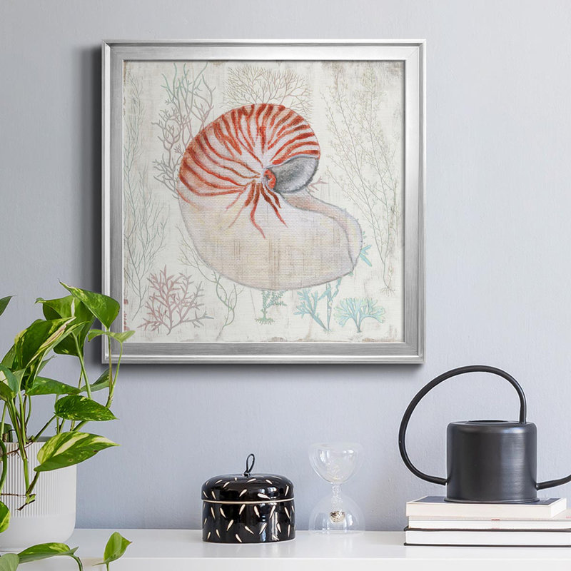 Corail et coquille I - peinture sur toile encadrée, H 30,5 po x l 30,5 po x P 1,5 po, Argent