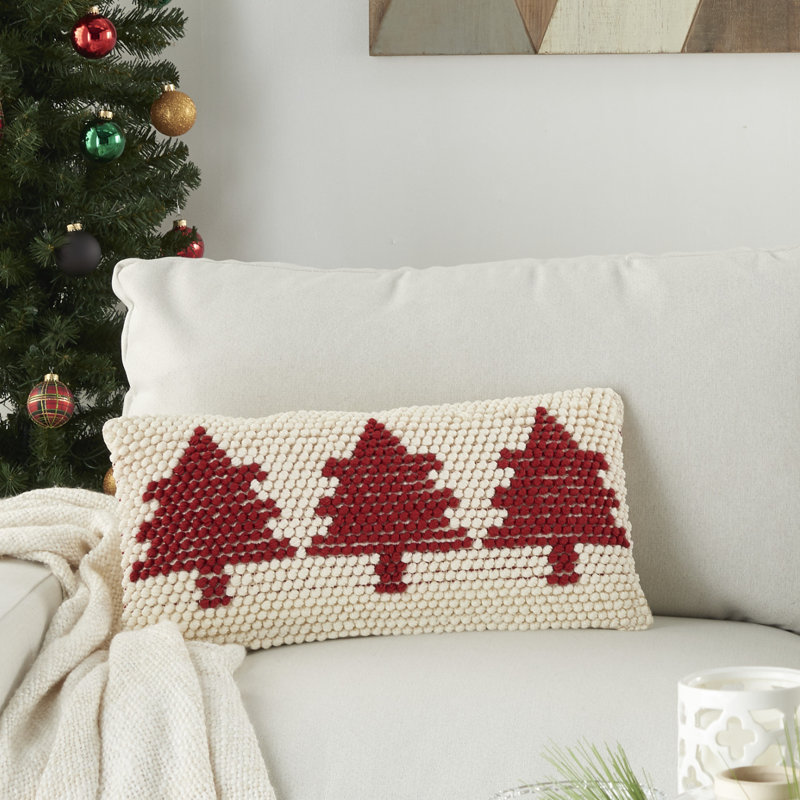 Embroidered Throw Pillow, Red/Ivory