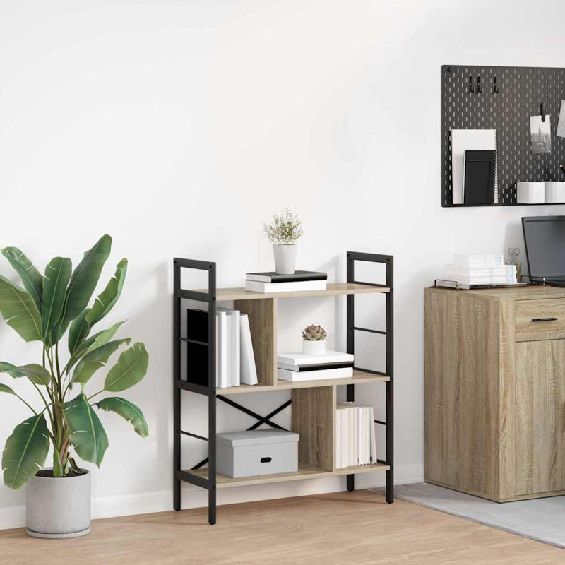 75 cm W Steel Etagere Bookcase, (3 Shelves) 91cm. H x 75cm. W x 30cm. D, Sonoma Oak