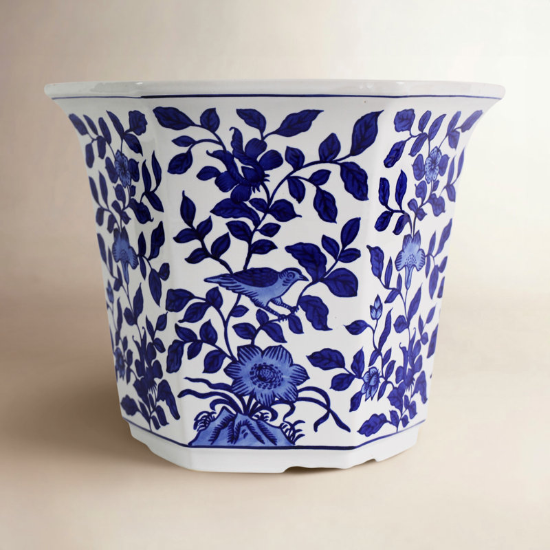 Jardinière bleue et blanche Blue Garden, H 10 po x l 11,5 po x P 12,75 po