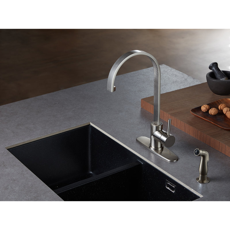 Kingston Brass Concord Single-Handle 2-Hole Deck Mount Kitchen Faucet with Side Sprayer, Brushed Nickel