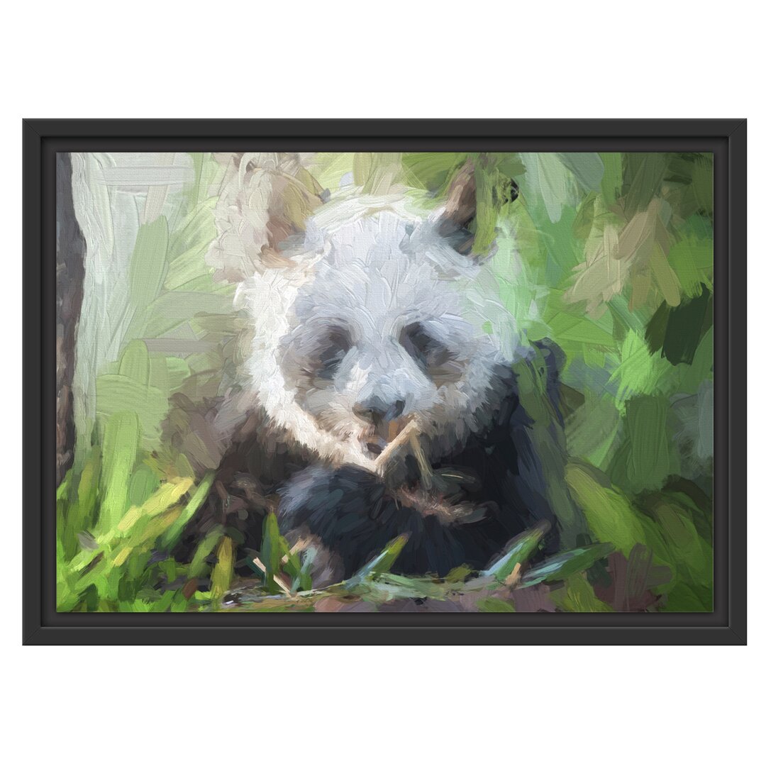 Gerahmtes Wandbild Niedlicher Panda isst Bambus Kunst